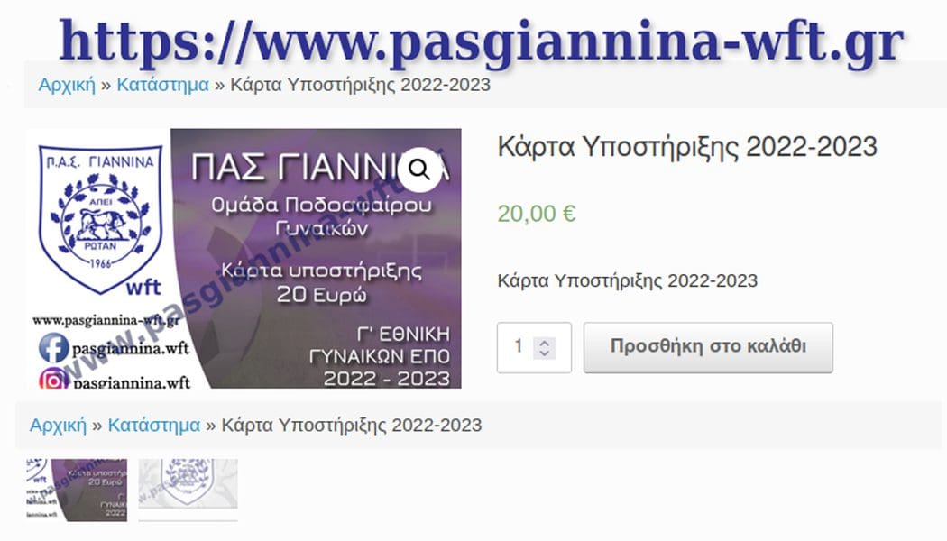 Και ηλεκτρονικά η πώληση διαρκείας του ΠΑΣ Γιάννινα WFT