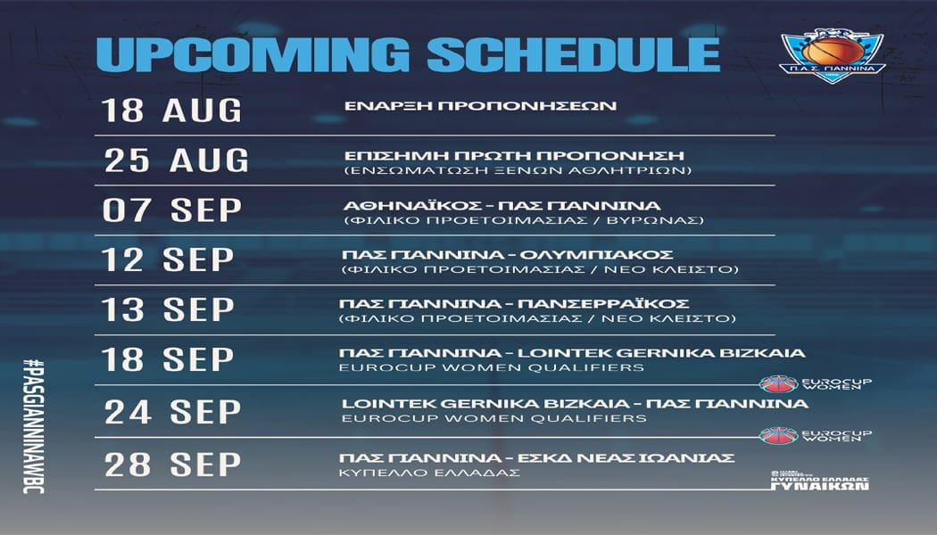 Ξεκίνημα προετοιμασίας από Δευτέρα 18/8 για τον ΠΑΣ Γιάννινα WBC – Ανακοίνωσε φιλικά με Αθηναϊκό, Ολυμπιακό και Πανσερραϊκό