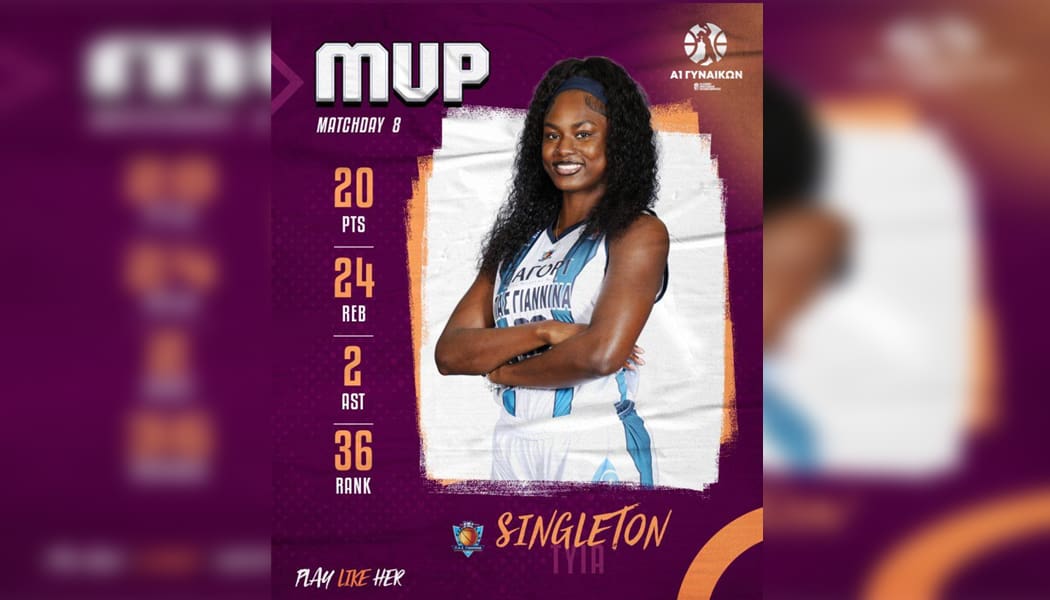 MVP της 8ης αγωνιστικής η εντυπωσιακή Σίγκλετον του ΠΑΣ Γιάννινα