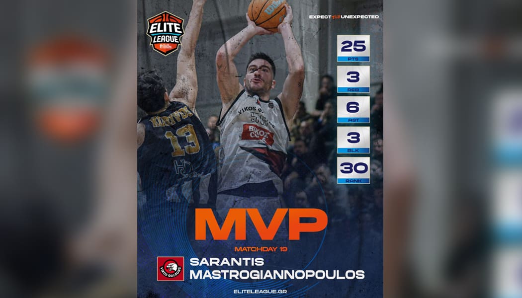 MVP της 19ης αγωνιστικής της Elite League ο Σαράντης Μαστρογιαννόπουλος